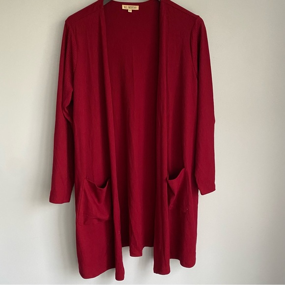 NEW All Worthy Red Open Front Rib Cardigan Sweater - Picture 2 of 10